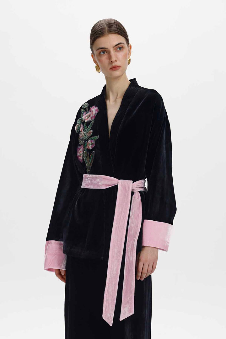 Cora Hand Beaded Floral Silk Velvet Jacket