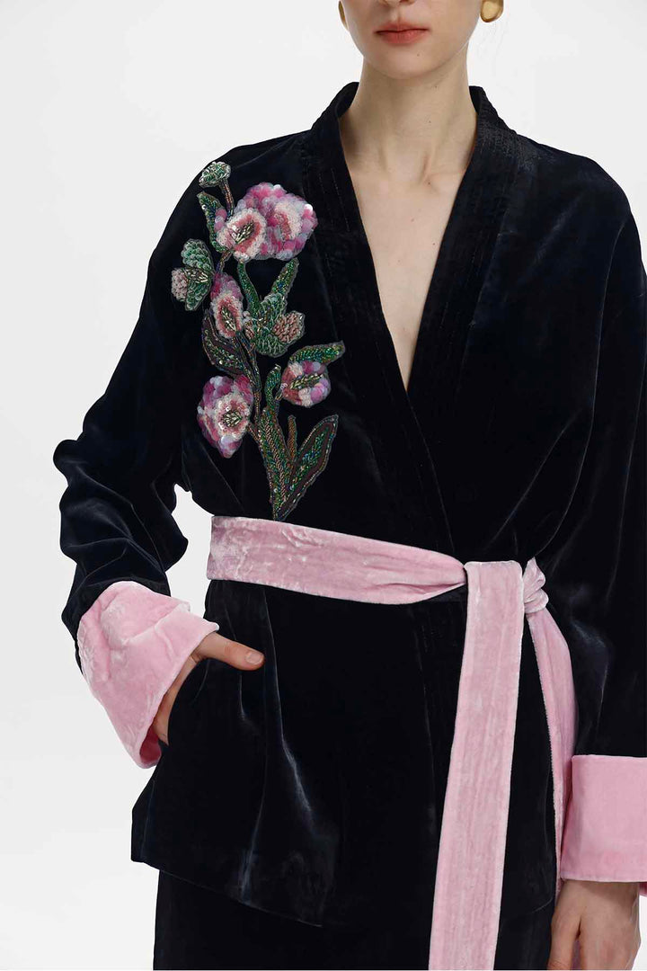 Cora Hand Beaded Floral Silk Velvet Jacket