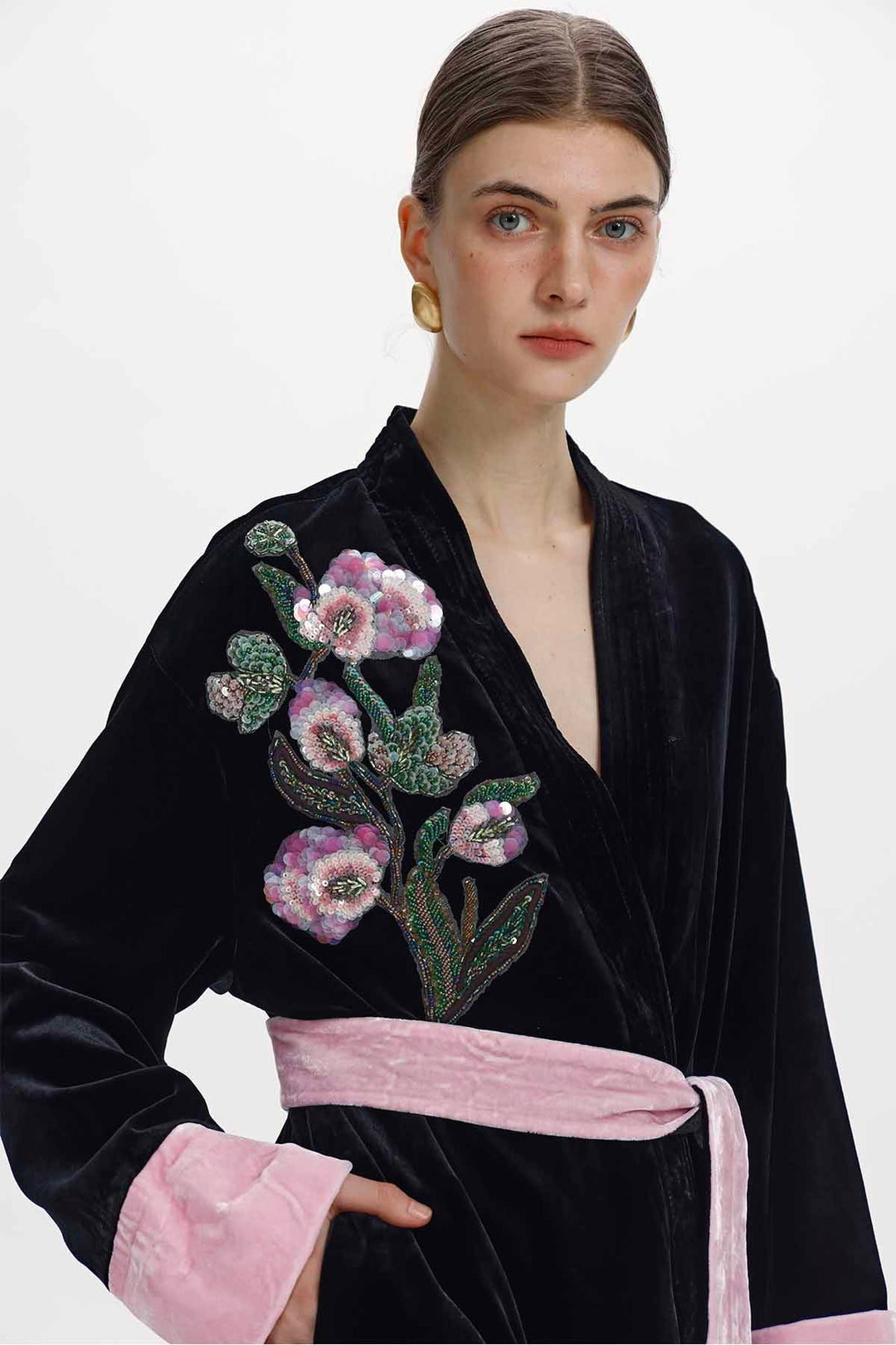 Cora Hand Beaded Floral Silk Velvet Jacket