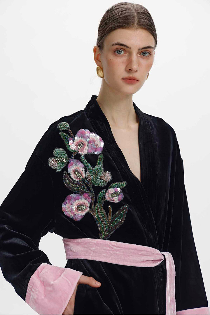 Cora Hand Beaded Floral Silk Velvet Jacket