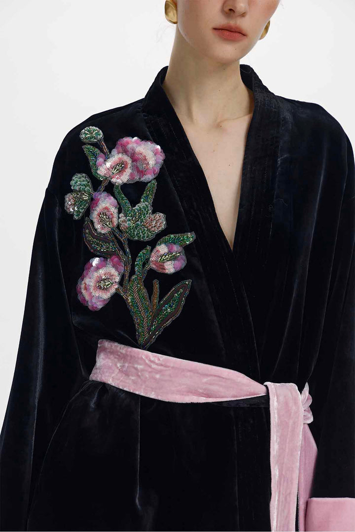 Cora Hand Beaded Floral Silk Velvet Jacket