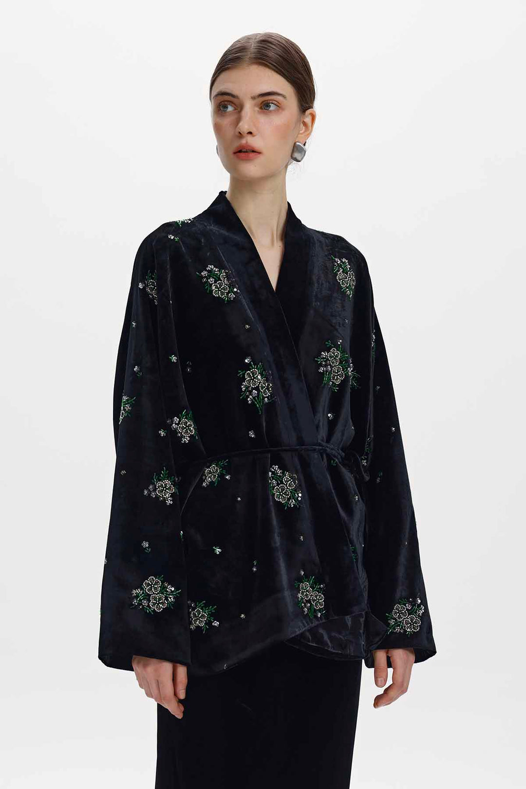 Della Beaded Floral Silk Velvet Jacket