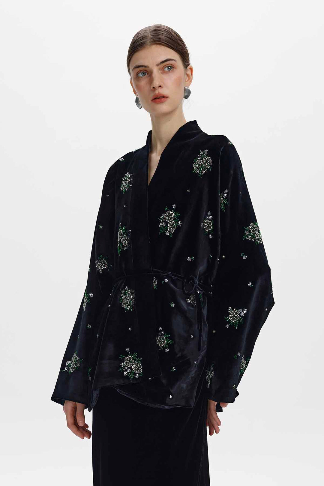 Della Beaded Floral Silk Velvet Jacket