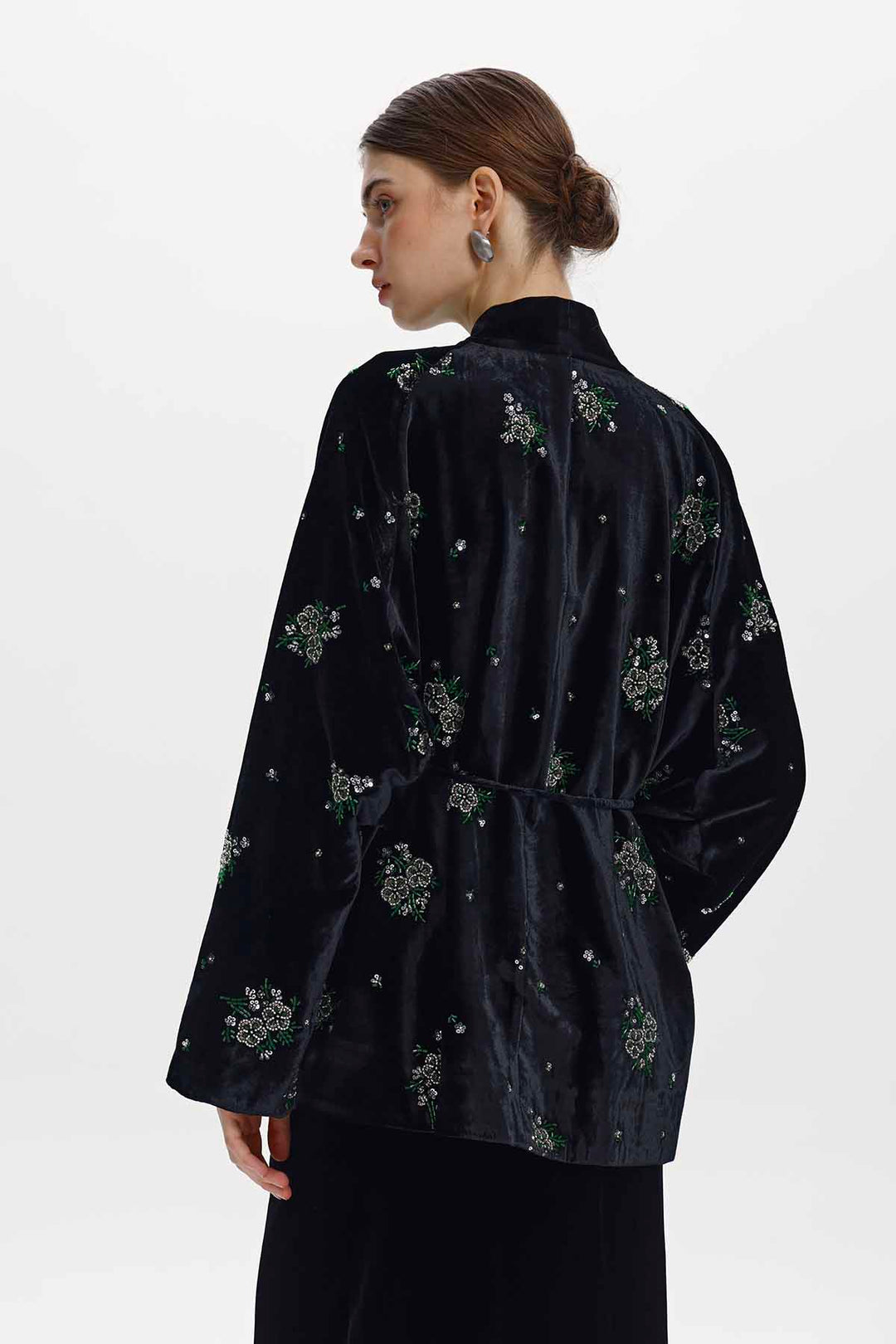 Della Beaded Floral Silk Velvet Jacket