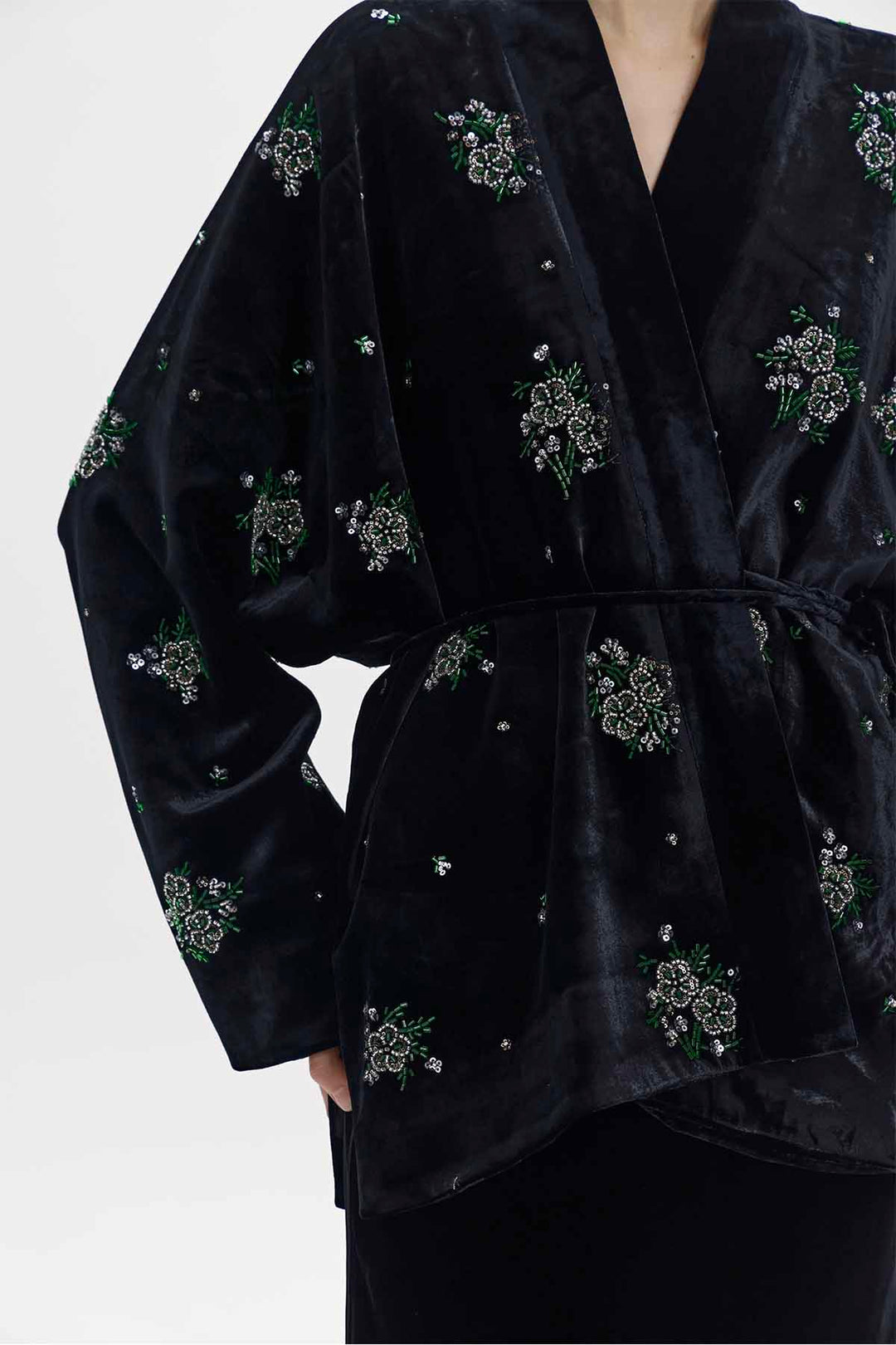 Della Beaded Floral Silk Velvet Jacket