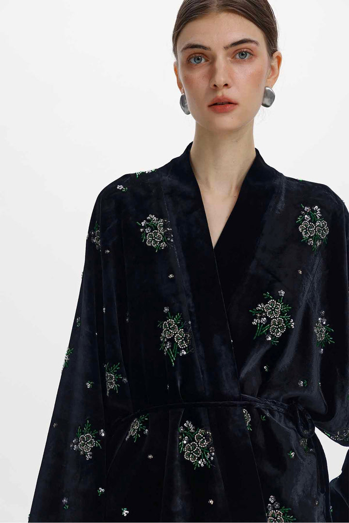 Della Beaded Floral Silk Velvet Jacket