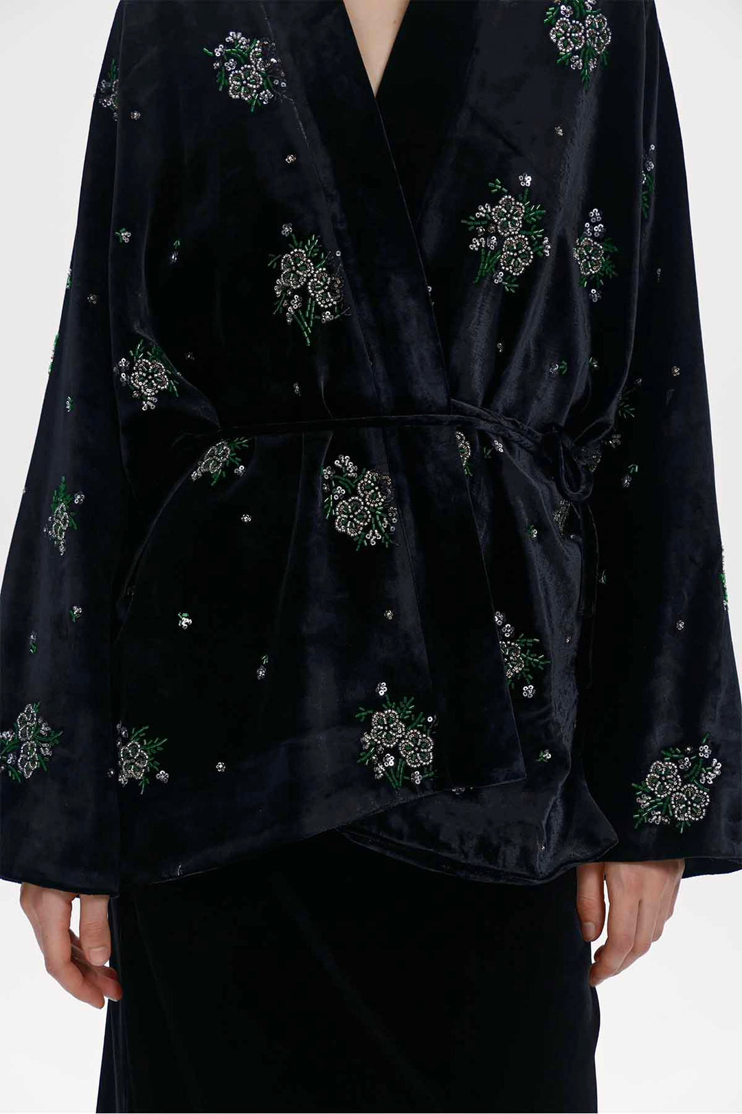 Della Beaded Floral Silk Velvet Jacket