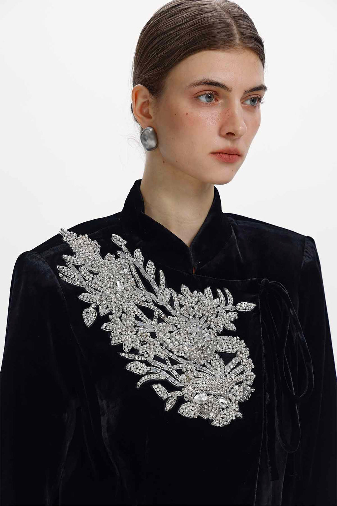 Edie Hand-Beaded Floral Silk Velvet Jacket