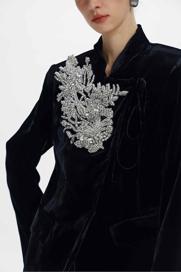 Edie Hand-Beaded Floral Silk Velvet Jacket