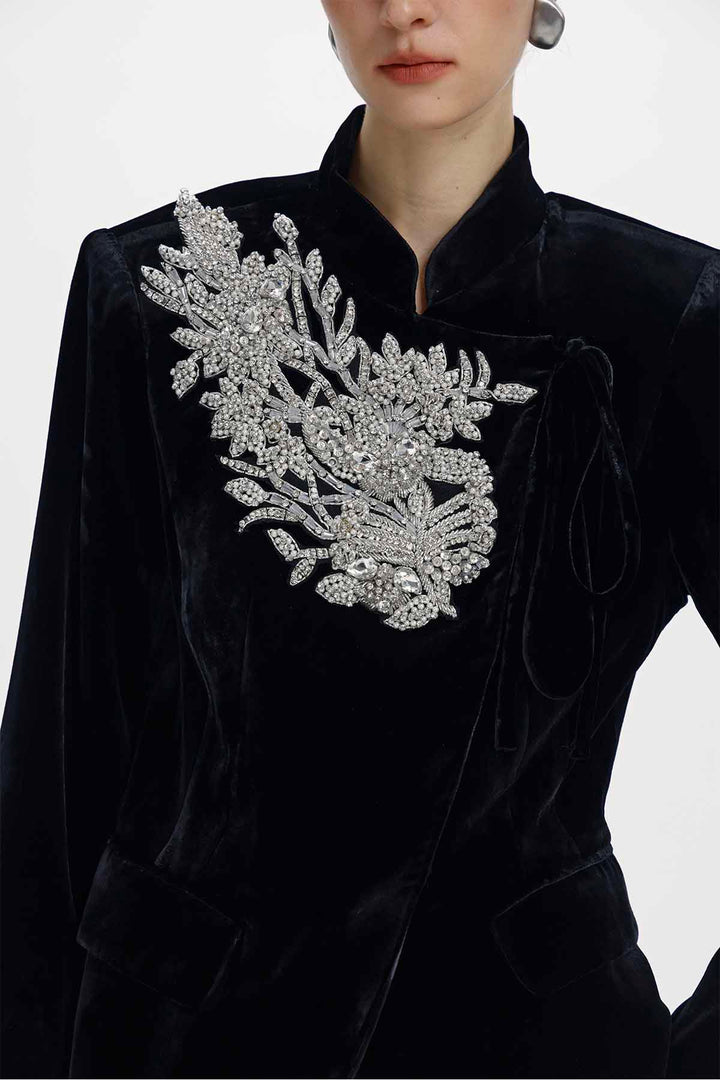 Edie Hand-Beaded Floral Silk Velvet Jacket