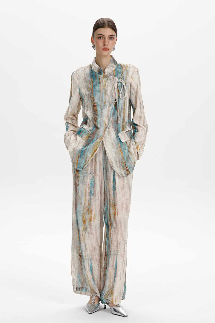 Faye Abstract Print Velvet Tie-Front Jacket Set