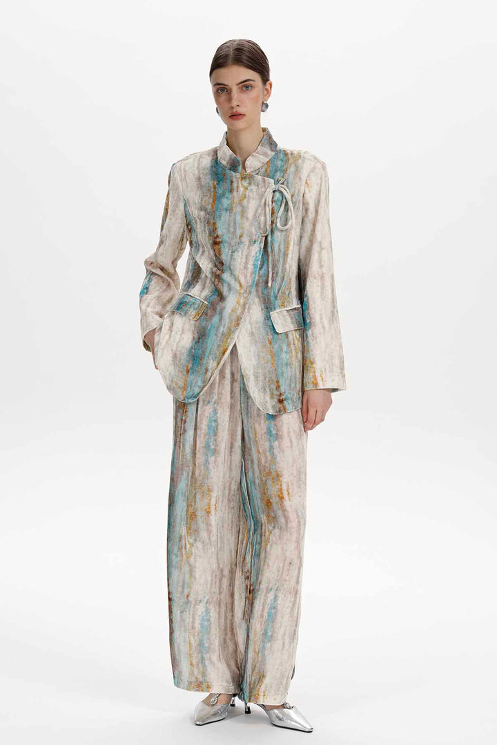 Faye Abstract Print Velvet Tie-Front Jacket Set