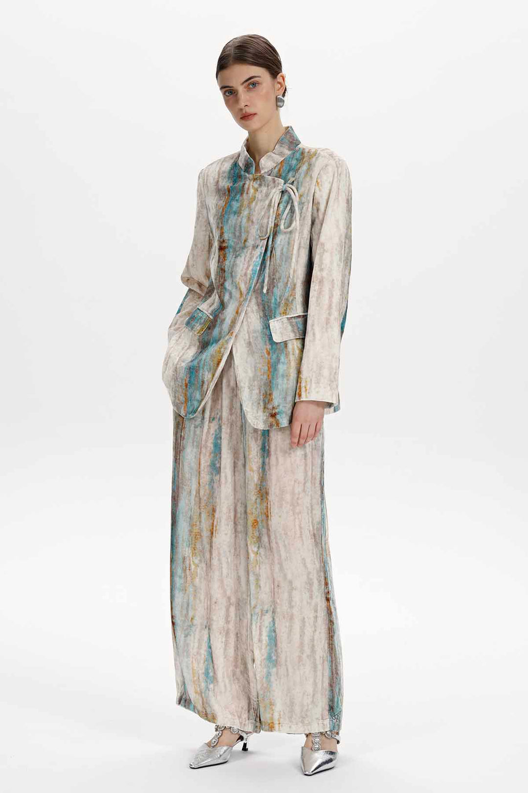 Faye Abstract Print Velvet Tie-Front Jacket Set
