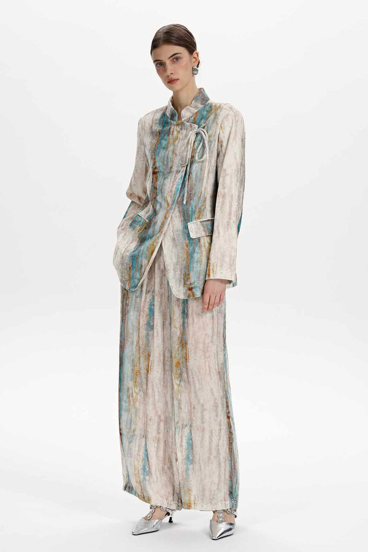 Faye Abstract Print Velvet Tie-Front Jacket Set