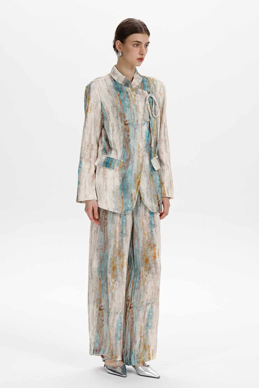 Faye Abstract Print Velvet Tie-Front Jacket Set