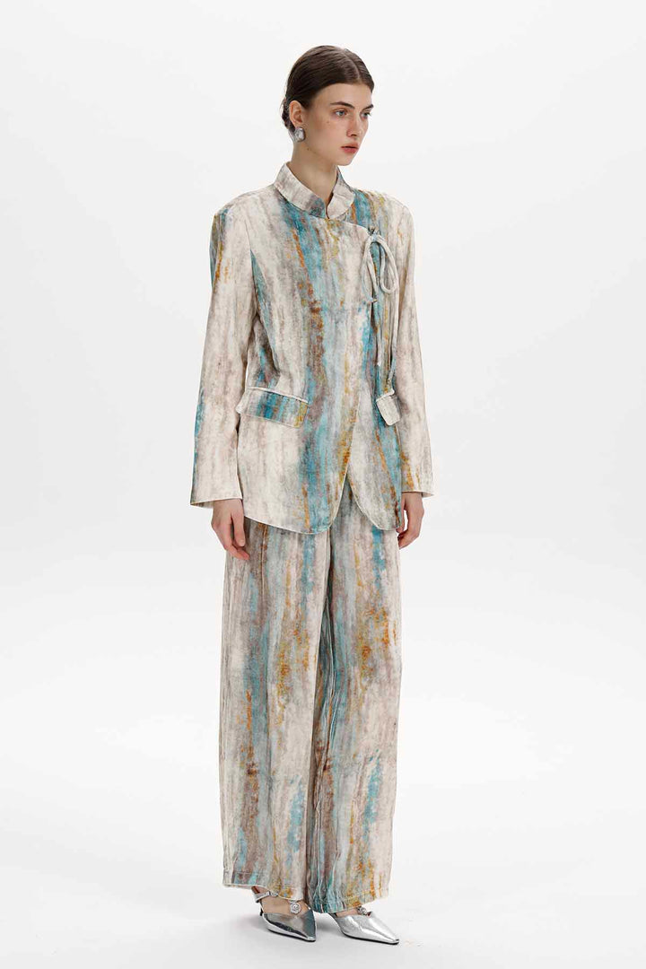 Faye Abstract Print Velvet Tie-Front Jacket Set