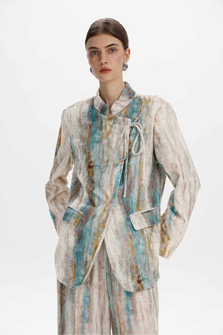 Faye Abstract Print Velvet Tie-Front Jacket Set