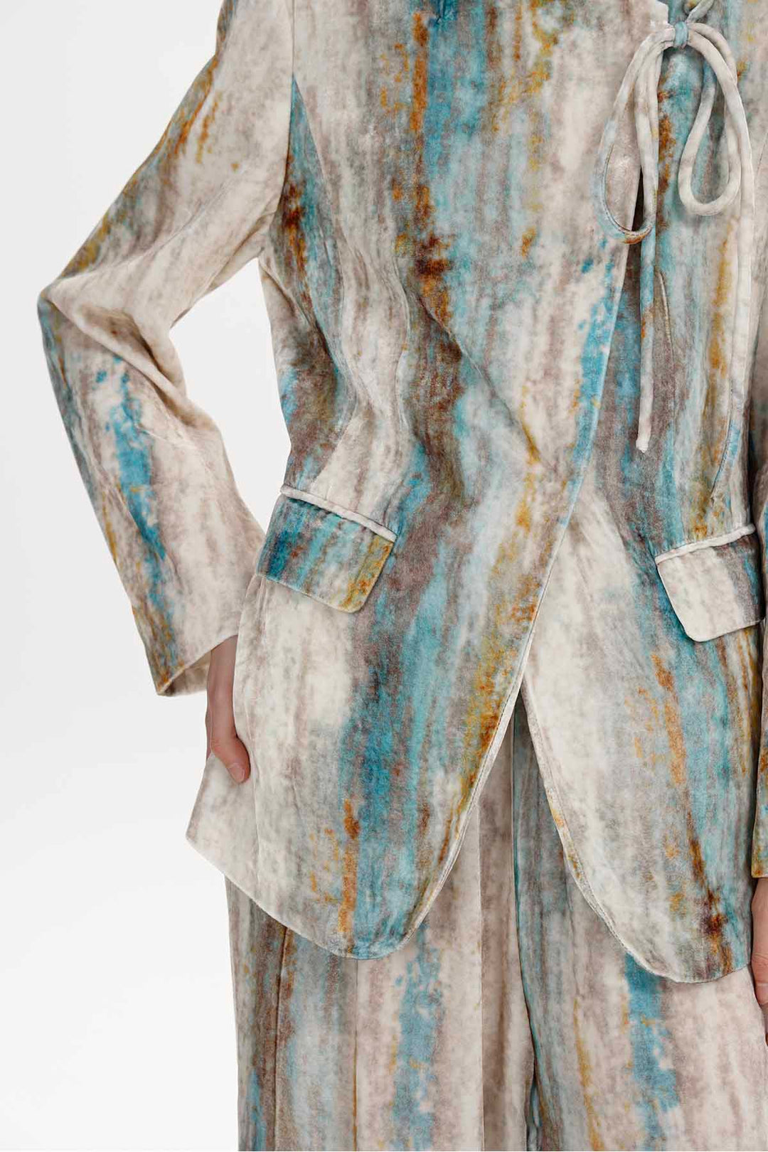 Faye Abstract Print Velvet Tie-Front Jacket Set