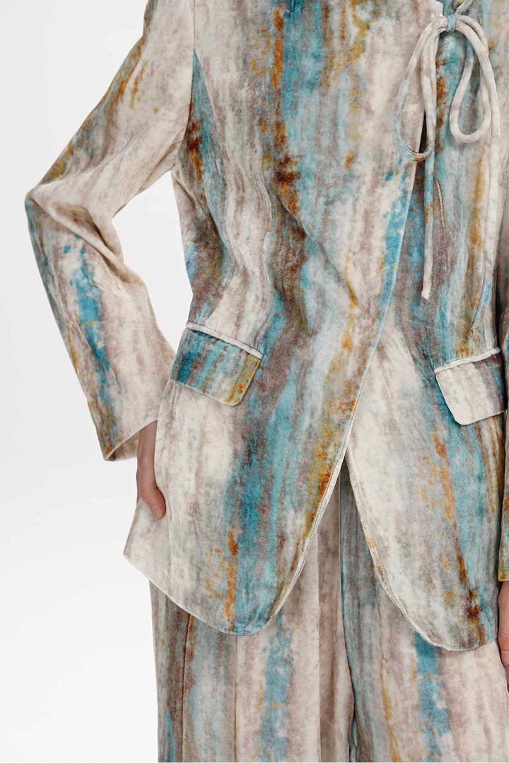 Faye Abstract Print Velvet Tie-Front Jacket Set