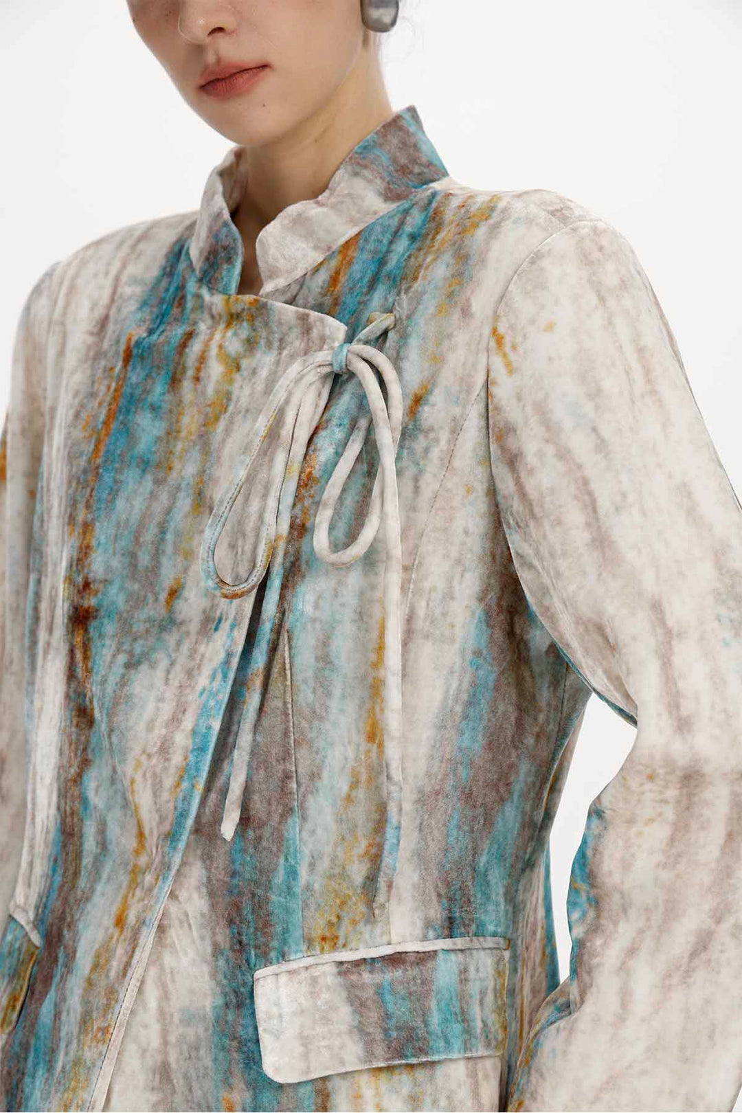 Faye Abstract Print Velvet Tie-Front Jacket Set