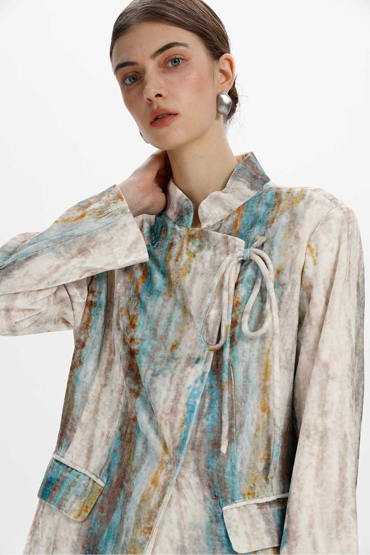 Faye Abstract Print Velvet Tie-Front Jacket Set