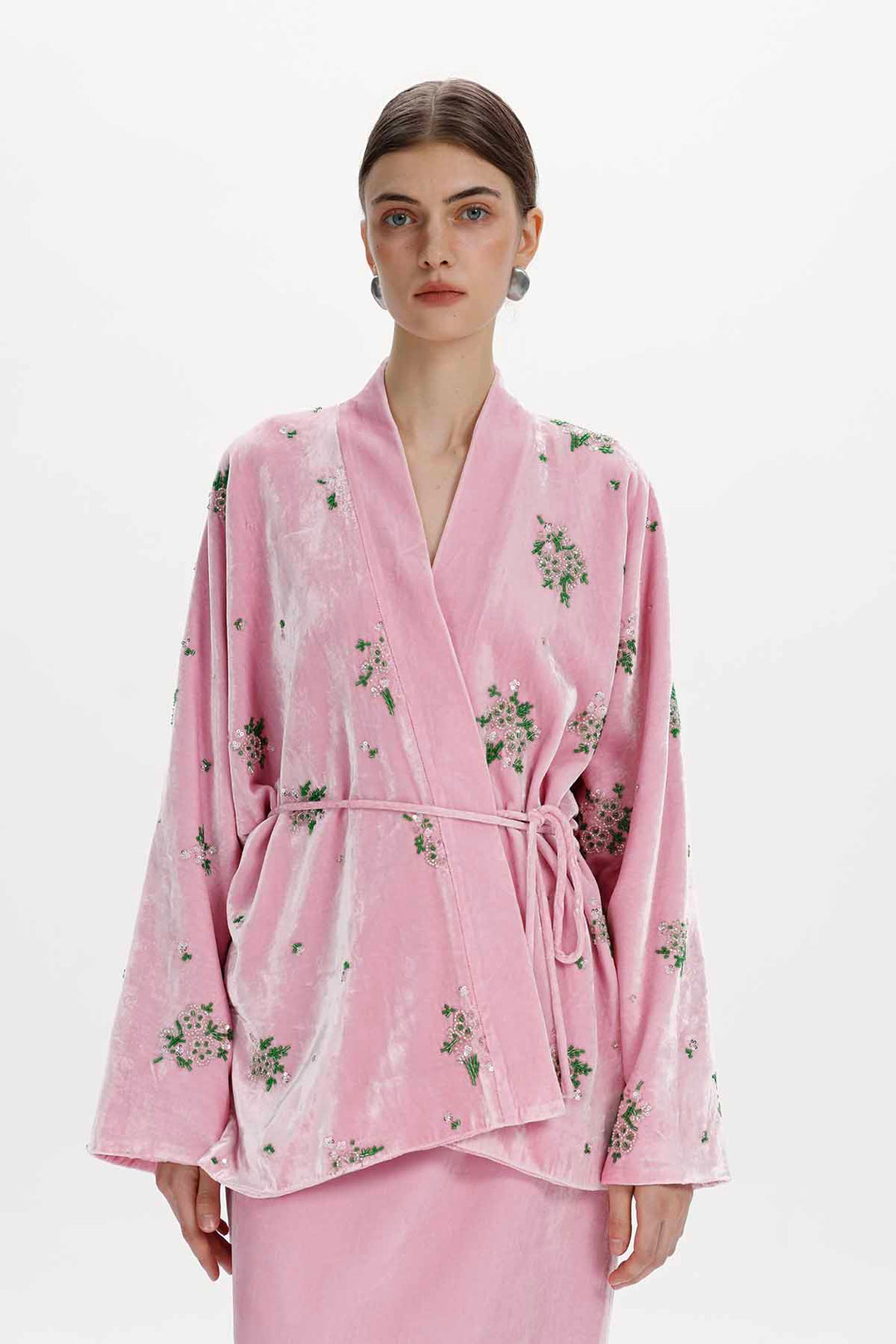 Della Beaded Floral Silk Velvet Jacket