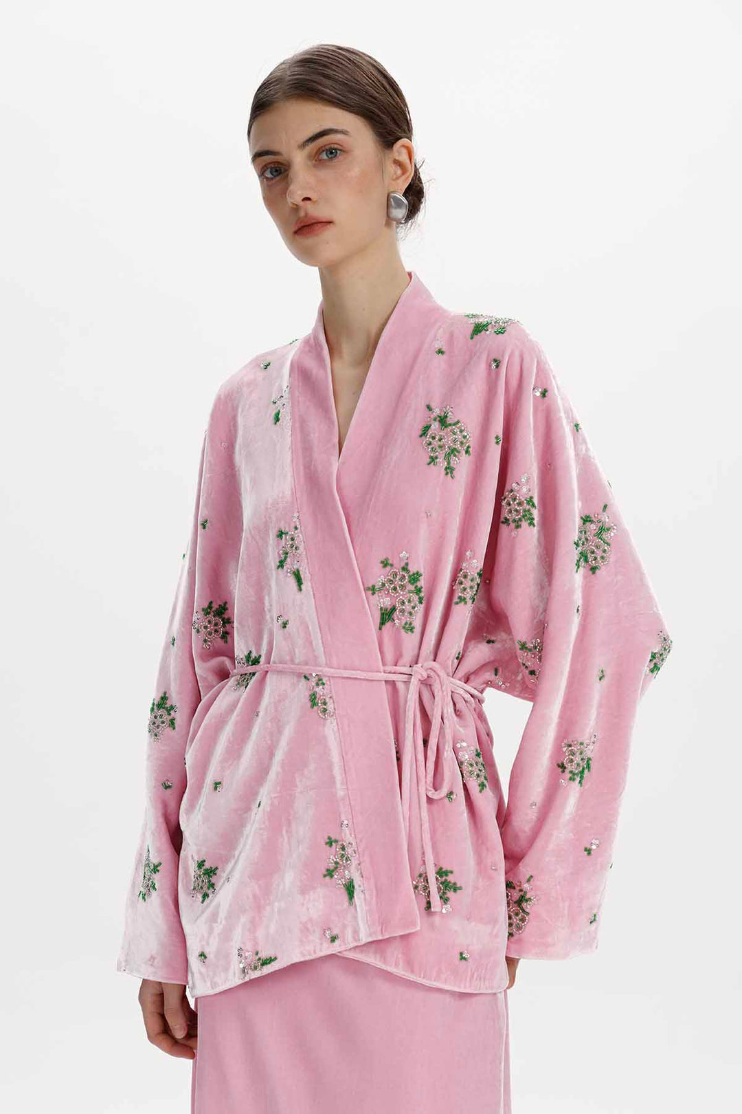 Della Beaded Floral Silk Velvet Jacket