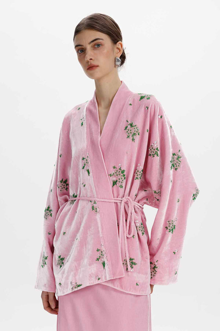 Della Beaded Floral Silk Velvet Jacket