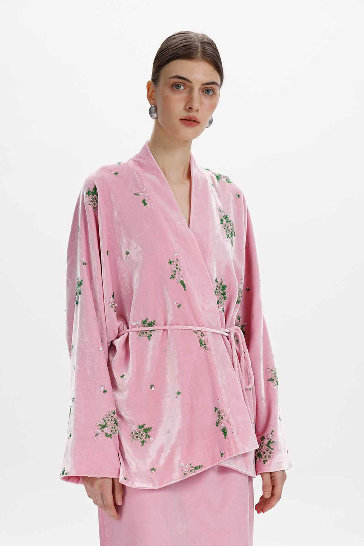 Della Beaded Floral Silk Velvet Jacket