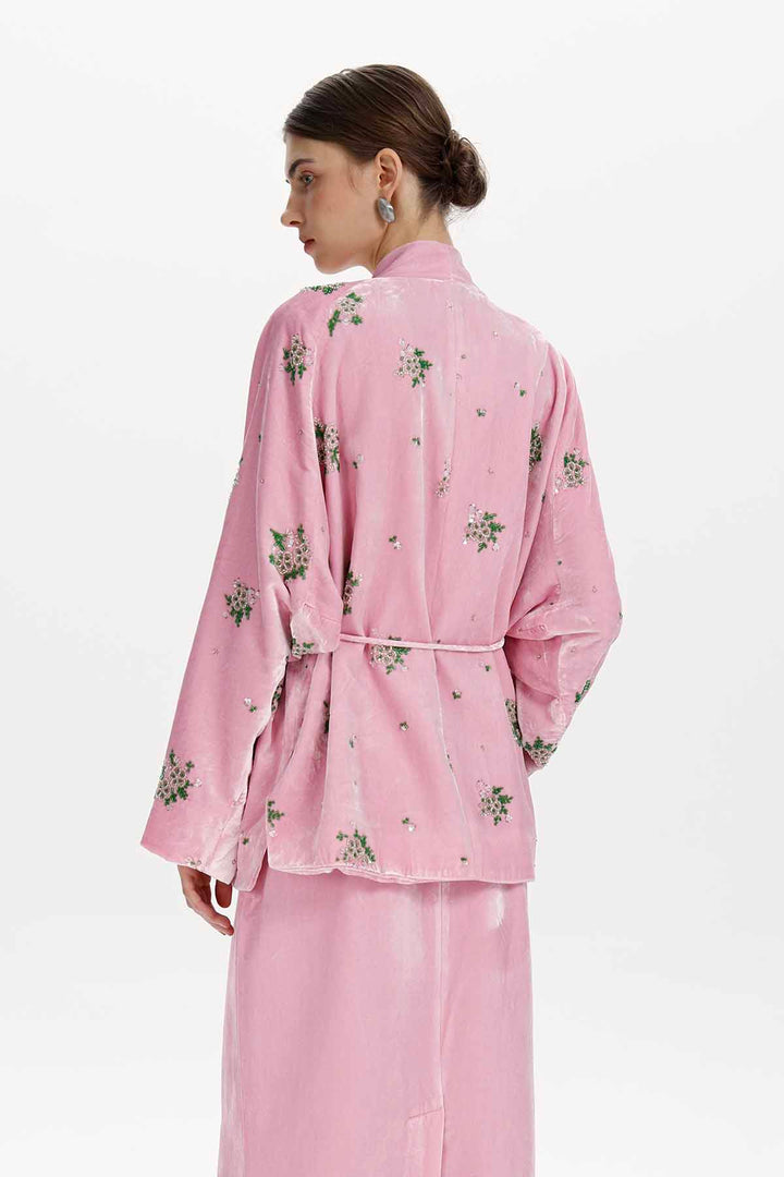Della Beaded Floral Silk Velvet Jacket
