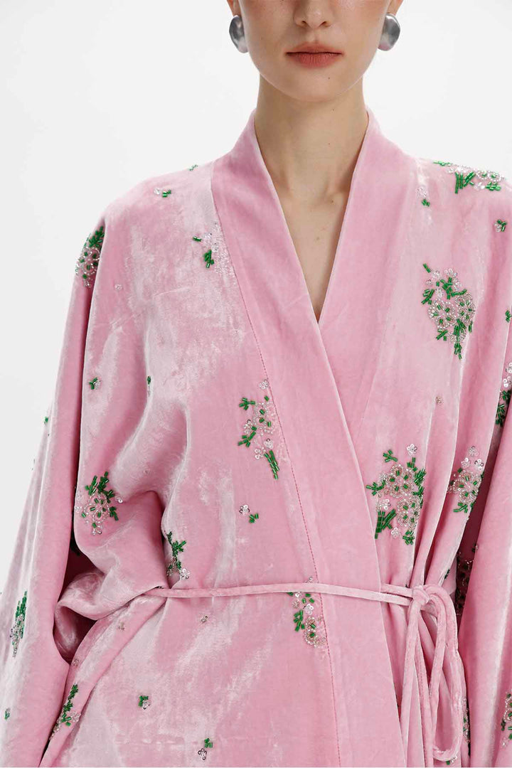 Della Beaded Floral Silk Velvet Jacket