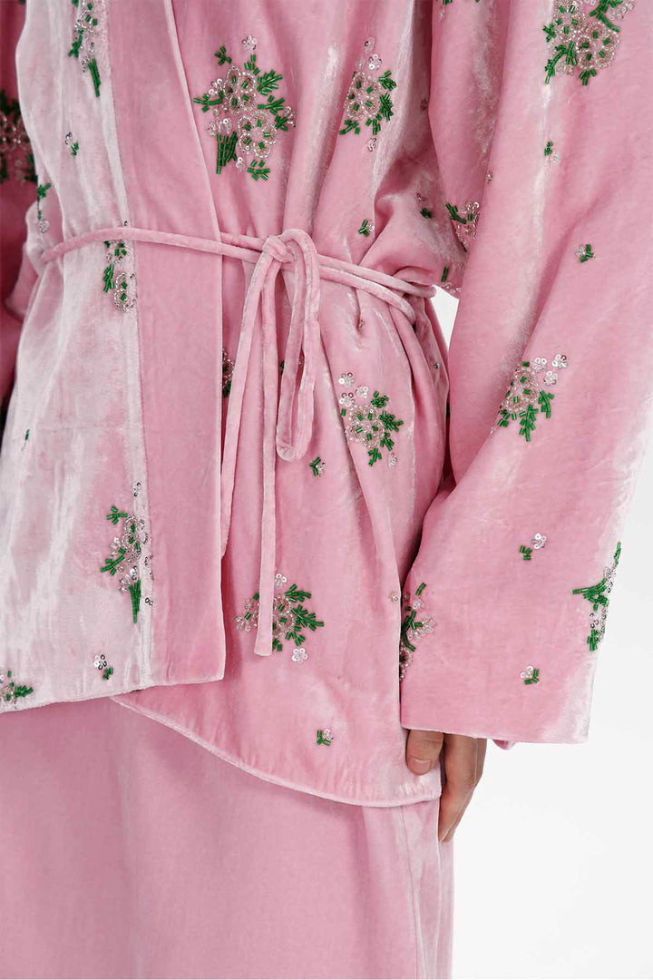 Della Beaded Floral Silk Velvet Jacket