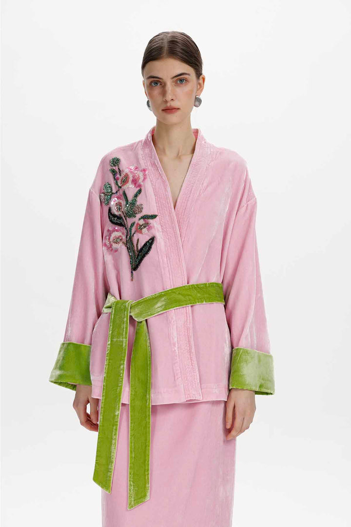 Cora Hand Beaded Floral Silk Velvet Jacket