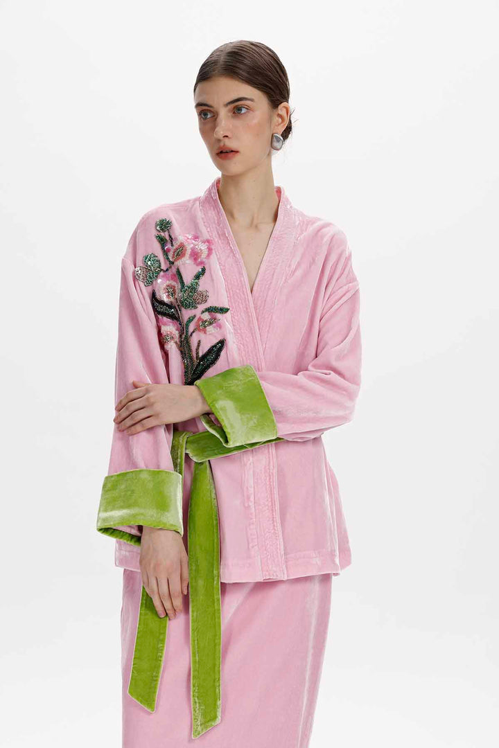 Cora Hand Beaded Floral Silk Velvet Jacket
