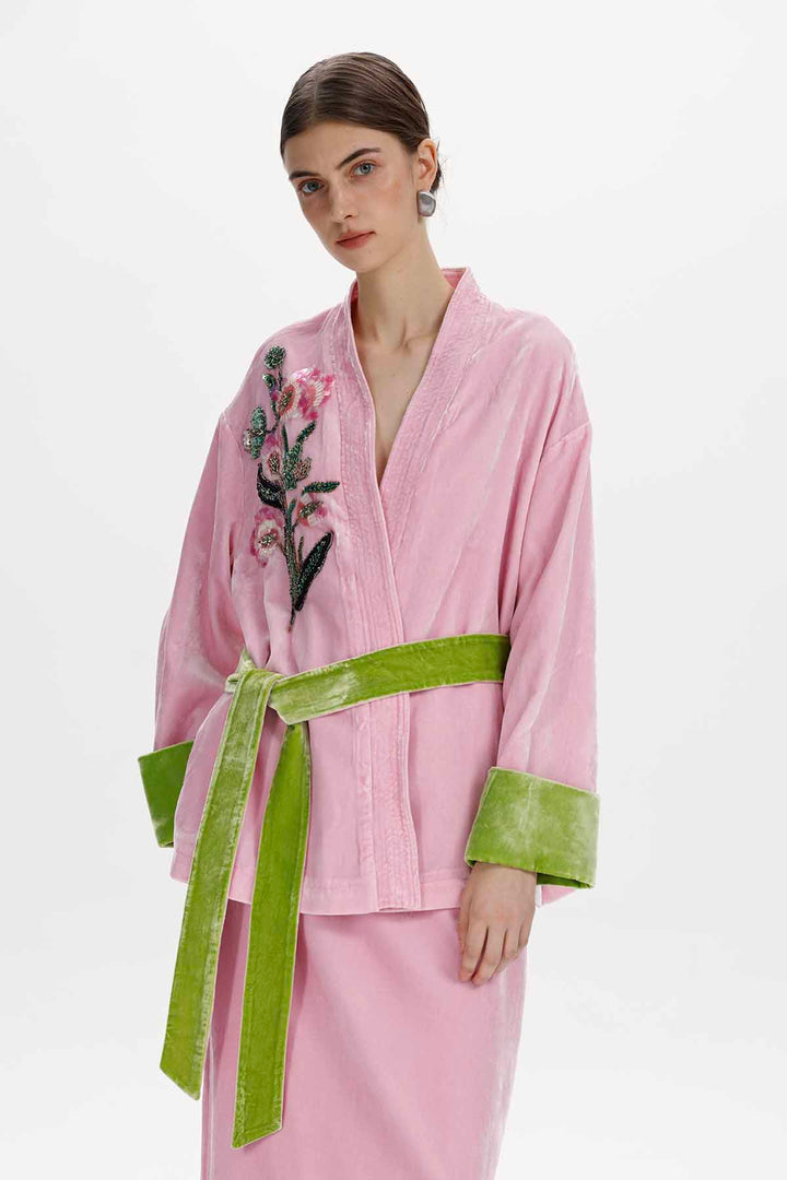 Cora Hand Beaded Floral Silk Velvet Jacket
