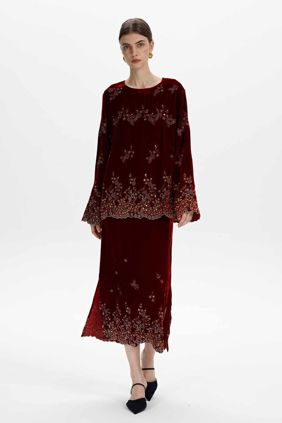 Flora Embroidered Sequin Silk Velvet Set