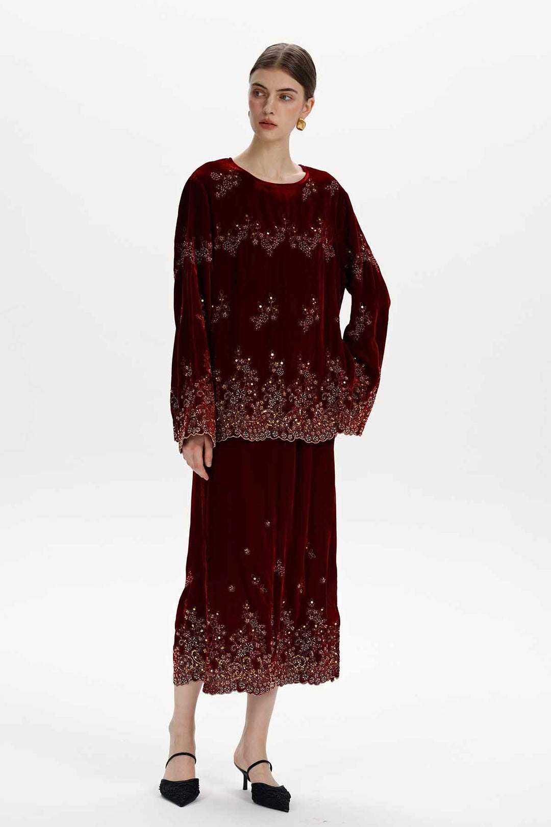 Flora Embroidered Sequin Silk Velvet Set
