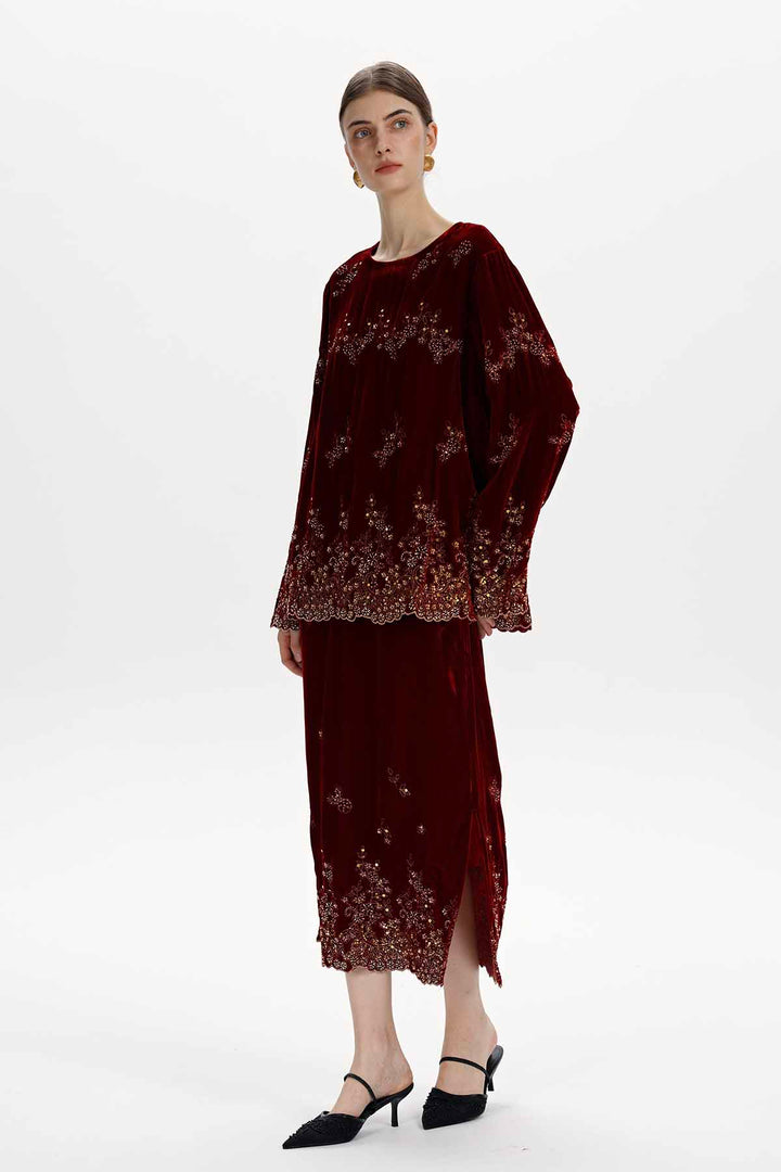 Flora Embroidered Sequin Silk Velvet Set