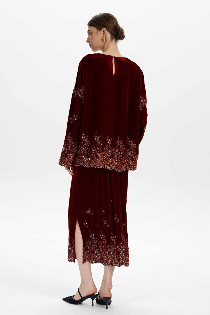 Flora Embroidered Sequin Silk Velvet Set