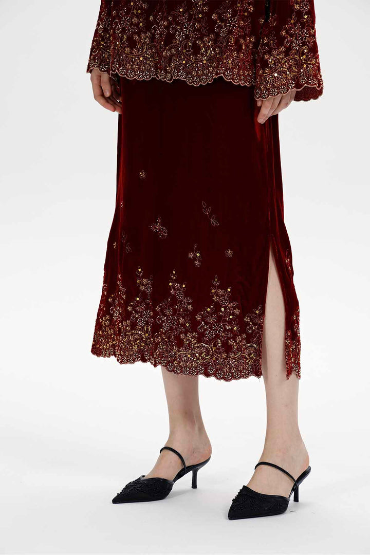 Flora Embroidered Sequin Silk Velvet Set
