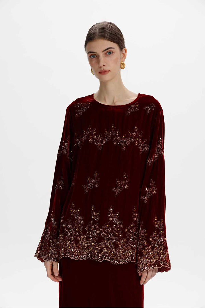 Flora Embroidered Sequin Silk Velvet Set