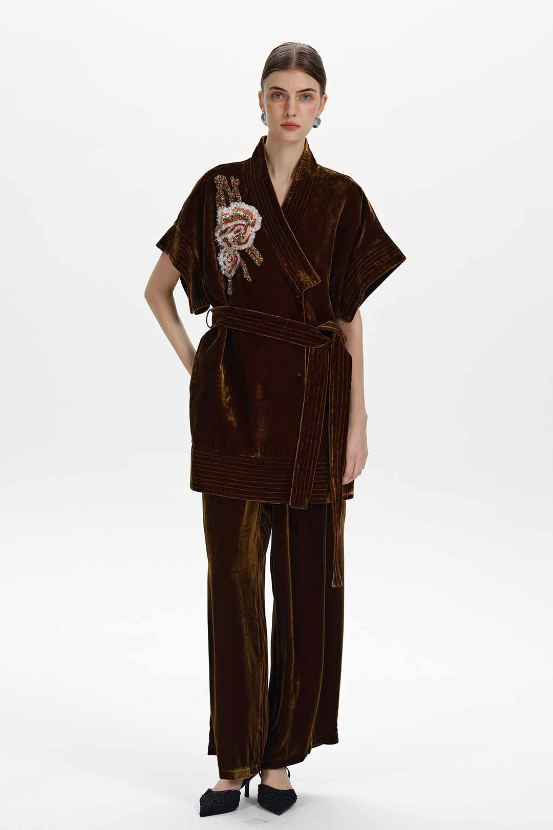 Gia Beaded Floral Velvet Wrap Set
