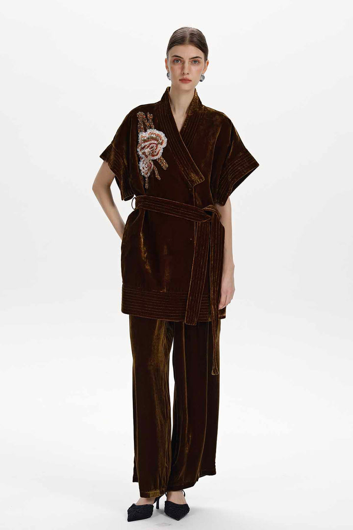 Gia Beaded Floral Velvet Wrap Set