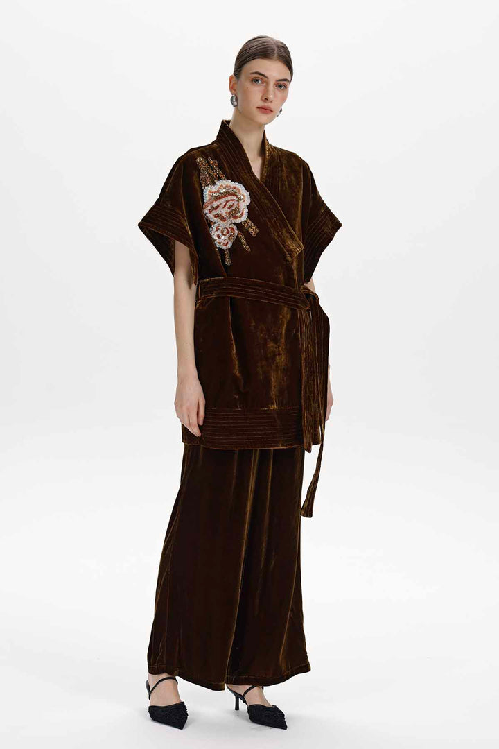 Gia Beaded Floral Velvet Wrap Set
