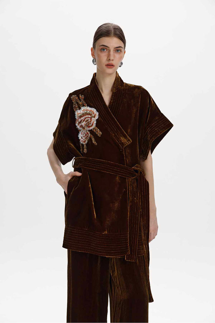 Gia Beaded Floral Velvet Wrap Set