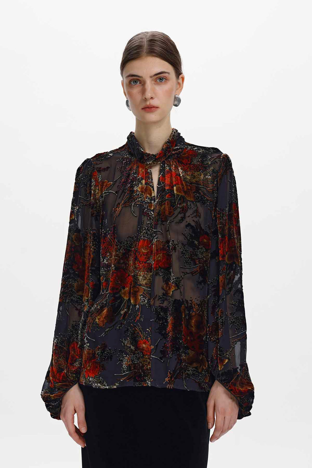 Esme Floral Burnout Velvet Blouse