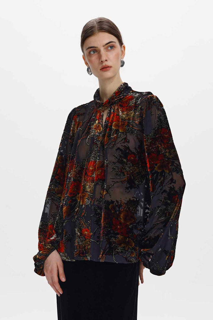 Esme Floral Burnout Velvet Blouse