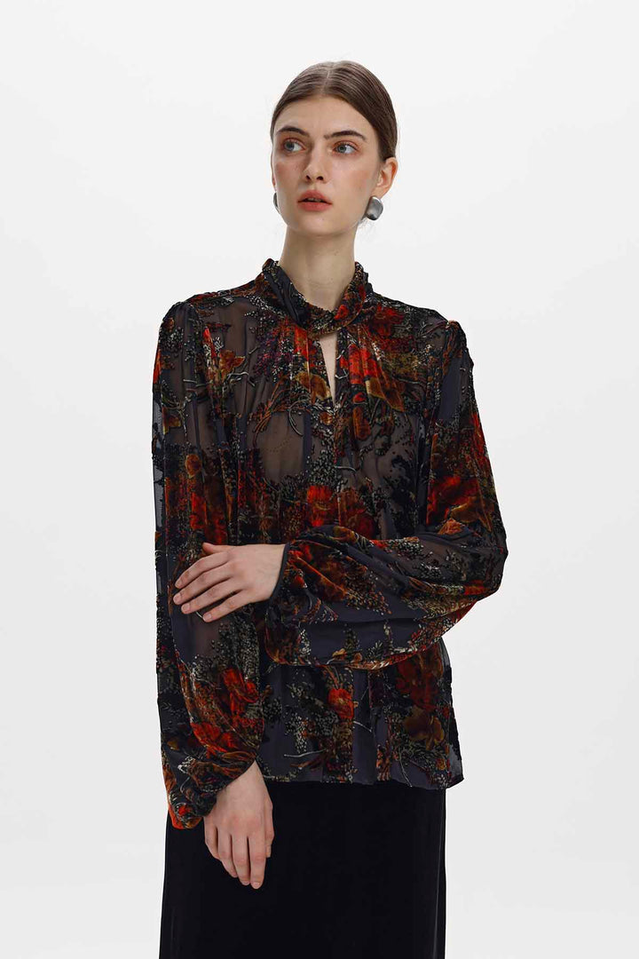 Esme Floral Burnout Velvet Blouse