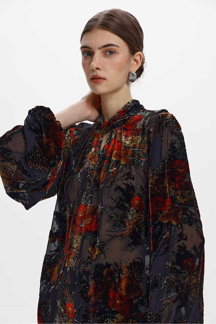Esme Floral Burnout Velvet Blouse