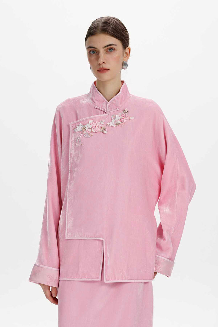 Etta Embellished Mandarin Collar Top